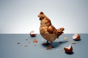 Chicken sculpture made out of eggshells
