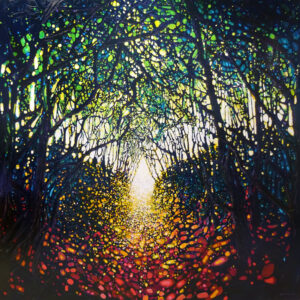 A very large forest path painting in oil on canvas
