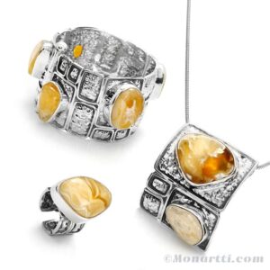 Silver Amber Jewellery Set