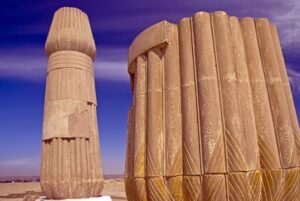 Lotus and papyrus columns at Ancient Egyptian site near River Nile