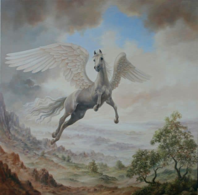 Winged horse flying