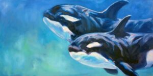 Orca painting by Canadian wildlife and equine artist Kindrie Grove
